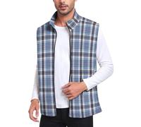 Bestbee Men's Casual Business Vests, Zip Up Plaid Waistcoat Slim Fit Suit Vest with Pockets Plus Size Sleeveless Jacket for Winter, XL, Colourful-Blue Plaid
