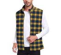 Bestbee Men's Casual Business Vests, Zip Up Plaid Waistcoat Slim Fit Suit Vest with Pockets Plus Size Sleeveless Jacket for Winter, XL, Black-yellow Plaid