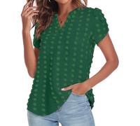Bestbee Womens Dressy Chiffon Blouses Cute Summer Short Sleeve Shirts Casual T-Shirts V Neck Polka Dot Tunic Tops Lightweight, Dark Green, L