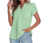Bestbee Womens Dressy Chiffon Blouses Cute Summer Short Sleeve Shirts Plus Size Casual T-Shirts V Neck Polka Dot Tunic Tops Lightweight, Matcha Color, 2XL