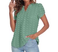 Bestbee Womens Dressy Chiffon Blouses Cute Summer Short Sleeve Shirts Plus Size Casual T-Shirts V Neck Polka Dot Tunic Tops Lightweight, Cyan, 2XL