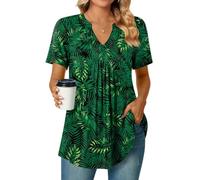 Bestbee Women's Short Sleeve Blouse Shirts, Notch V Neck Tunic Tops 2025 Ladies Summer Tops Casual T-Shirts, M, Leaf Green