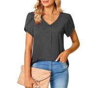 Bestbee Womens Short Sleeve Tops, Ladies Summer Tops Cute V Neck Shirts Plus Size Casual T-Shirts Loose Fit Blouses, Dark Grey, 3XL