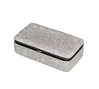 Bestbling Bling Crystal Leather Portable Travel Jewelry Box Organizer Display Storage Case for Rings Earrings Necklace (Silver)