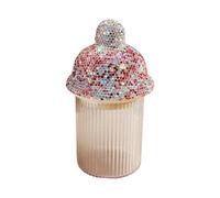 Bestbling Bling Luxury Rhinestone Toothpick and Cotton Swab Storage Box with Lid - Elegant Desktop Organizer for Makeup Removers, Cotton Swabs, and Snacks (Pink)