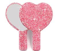 Bestbling Bling Rhinestone Heart Handheld Mirror - Portable & Dazzling Makeup Mirror for On-The-Go Touch-ups (Plastic Pink)