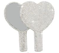 Bestbling Bling Rhinestone Heart Handheld Mirror - Portable & Dazzling Makeup Mirror for On-The-Go Touch-ups (Plastic White)