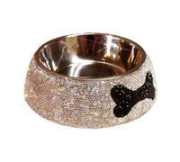 Bestbling Bling Stylish Diamond-Studded Dog and Cat Bowls - Large Rhinestone Non-Spill Stainless Steel Pet Bowl Feeders with Double Bowl Design for Elegant Luxury (Silver, Large)