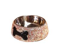 Bestbling Bling Stylish Diamond-Studded Dog and Cat Bowls - Large Rhinestone Non-Spill Stainless Steel Pet Bowl Feeders with Double Bowl Design for Elegant Luxury (Golden, Midium)