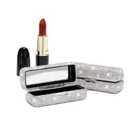 Bestbling Lipstick Bling Rhinestone Crystal Case Storage Organizer Box with Mirror for Women's Lipstick Holder-Cosmetic Storage Kit, Full silver, Bling Bling