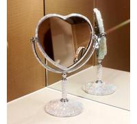 Bestbling Luxury Bling Double-Sided Tabletop Makeup Mirror, Heart Shape Metal Makeup Mirror with 1:2 Magnifying Mirror, Rotating Mirror (Silver)