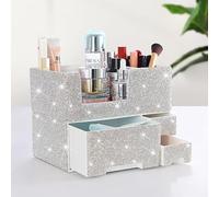 Bestbling Luxury Bling Rhinestone Multi-functional Makeup and Daily Necessities Storage Box Organizer with Drawers - Large Capacity, Versatile Desktop Cosmetic Organizer (Silver)