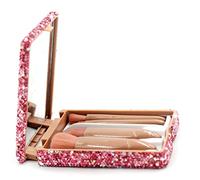 Bestbling Portable Barrel Makeup Brush Set 5 Pieces for Eyeshadow, Eyebrow, and Makeup Application with Crystal Bling Gift Case (Pink)