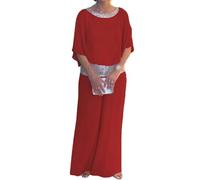 Bestciety Sequined-Colorblock Elegant Two-Piece,Round neck chiffon wide leg pant suit,Women's Sequin 2 piece pant suit (Red,2XL)