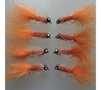 BestCity Fly Fishing Weighted Dog Nobbler 8X FLIES ORANGE sizes 10-12 Palmered Pack #124 O