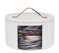 Bestcool Hat Storage Box with Lid, 17inch Diameter Pop Up Hat Boxes for Women Men Storage Large Round Foldable Sturdy Travel Organizer Box Bin Bag with Handle Zipper (White)