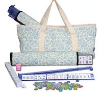 bestcool Mahjong Tile Set, American Mahjong Set with Floral Quilted Carrying Bag, 166 White Tiles, 4 All-in-one Mahjong Racks and Pushers, Gift for Woman (Floral)