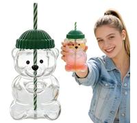 BestCustomSt 20oz Cute Bear Straw Cup, Bear Glass Cup Mug with Lid for Coffee, Milk & Tea Drinks