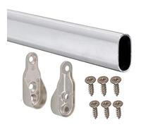 Bestdeals12 Wardrobe Rail Chrome Hanging Oval Rails Cut To Size - Free Pre Ends + Screws (976mm + 2 Free End Supports & Screws)