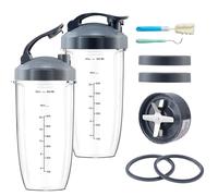 Bestdin Blender Replacement Parts - 11 Pcs Blender Cups & Blade Replacement Set for NutriBullet 600W/900W, 2 Large 32oz Cups with 2 Flip-Top to-Go Lid, 2 Lid Ring & Premium Extractor Blade, 2 Gaskets