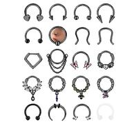 BESTEEL 20Pcs Gold Septum Rings 16G Small Septum Jewelry Surgical Steel Septum Clicker Dangle Nose Rings Hoops for Women Men Cute Star Bee CZ Heart Butterfly Chain Septum Rings Septum Piercing Jewelry