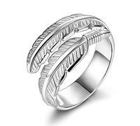Besteel 925 Sterling Silver Ring for Women Girls Wedding Engagement Eternity Ring Feather Angel Wings Adjustable Open Ring