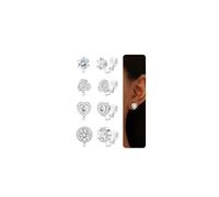 BESTEEL CZ Clip on Earrings Women - Hypoallergenic Non Pierced Earrings for Sensitive Ears Small Cubic Zirconia Flower Heart Square Twist Knot Fake Earrings Set Wedding/Dance/Gift Silver Gold, Copper