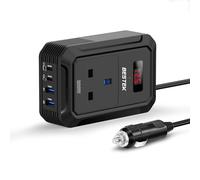 BESTEK 200W Power Inverter 12V to 240V 230V Car Converter with 3-Pin Socket 2 USB-C (65W&30W) 2 USB-QC(18W) Car Cigarette Adapter Fast Charger LCD Screen for Vehicles Road Trip Laptop & More(Black)