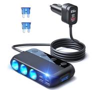 BESTEK 9in1 Cigarette Lighter Splitter 148W 12V/24V 3-Socket DC Car Charger Power Adapter with Individual Switch 3 USB-C PD Ports & 3 QC3.0 USB-A Ports LED Voltage Display for Sat Nav Van Truck