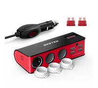 BESTEK Cigarette Lighter Adapter 200W 12V/24V DC 3-Socket Cigarette Lighter Splitter with 6A 4 USB Ports LED Voltmeter Display Fast Charging Power Outlet for Sat Nav/Van/Truck