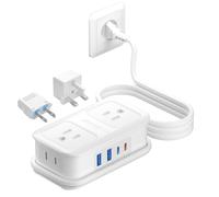 BESTEK European Travel Plug Adapter: - 4 Outlets 4 USB Ports (2 USB C) with 3.6FT Wrapped Short Extension Cord, Small Portable Desktop Charging Station, Compact for Hotel Travel Cruise Essentials