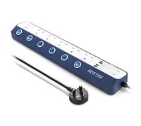 BESTEK Surge Protection Extension Lead, 1.8M 6 Way individual Switch Power Strip Plug Socket with 4 USB Ports (6 Way-White)