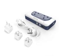 BESTEK Voltage Converter 110V to 230V Step Up Transformer with 4-Port USB Charging US/EU/AU Adapter UK to US Travel Charger, White-Blue