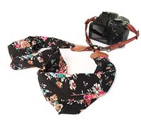 Bestele Camera Shoulder Neck Belt Strap, Soft Scarf Vintage Print Camera Straps for Women Men for DSLR/SLR/Nikon/Canon/Sony/Lumix/Fujifilm/Rico/Samsung/Pentax/Olympus etc. （Black Scarf）