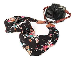 Bestele Camera Shoulder Neck Belt Strap, Soft Scarf Vintage Print Camera Straps for Women Men for DSLR/SLR/Nikon/Canon/Sony/Lumix/Fujifilm/Rico/Samsung/Pentax/Olympus etc. （Black Scarf）