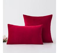 Bestenrose 2 Pack Velvet Cushion Covers Sofa Decorative Washable Cushion Cover Solid Color Throw Pillow Case With Invisible Zippers For Bedroom Living Room Office (Red, 16"x16")