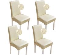 Bestenrose Stretch Dining Chair Covers Waterproof PU Leather Chair Slipcovers Chair Protector Cover Universal Chair Covers for Dining Room Kitchen Hotel (Set of 4, Beige)