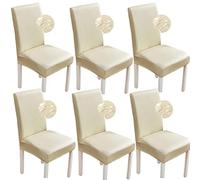 Bestenrose Stretch Dining Chair Covers Waterproof PU Leather Chair Slipcovers Chair Protector Cover Universal Chair Covers for Dining Room Kitchen Hotel(Set of 6, Beige)