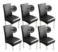 Bestenrose Stretch Dining Chair Covers Waterproof PU Leather Chair Slipcovers Chair Protector Cover Universal Chair Covers for Dining Room Kitchen Hotel (Set of 6, Black)