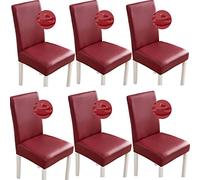 Bestenrose Stretch Dining Chair Covers Waterproof PU Leather Chair Slipcovers Chair Protector Cover Universal Chair Covers for Dining Room Kitchen Hotel (Set of 6, Wine Red)