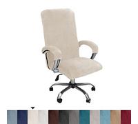 Bestenrose Velvet Office Chair Cover Stretch Computer Desk Armchair Cover Slipcover Replacement Washable Rotating Universal Chair Covers with Arm Cover (Beige, Large)