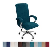 Bestenrose Velvet Office Chair Cover Stretch Computer Desk Armchair Cover Slipcover Replacement Washable Rotating Universal Chair Covers with Arm Cover (Deepwater Blue, Medium)