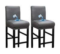 Bestenrose Waterproof Bar Stool Chair Covers Set of 2 PU Leather Dining Chair Cover for Home Kitchen Removable Chair Seat Cover Slipcover with Backs Protector Chair Cover (2, Grey)