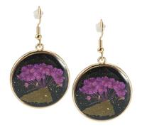 Bestewelry 1 Pair Retro Resin Flower Dangle Drop Earrings with Gold Foil Flower Resin Stainless Steel Dangle Earrings Flat Round Dried Floral Golden Earring for Women, 50x29mm