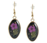Bestewelry 1 Pair Retro Resin Flower Dangle Drop Earrings with Gold Foil Flower Resin Stainless Steel Dangle Earrings Oval Dried Floral Golden Earring for Women, 48x16mm