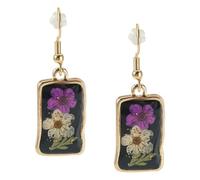 Bestewelry 1 Pair Retro Resin Flower Dangle Drop Earrings with Gold Foil Flower Resin Stainless Steel Dangle Earrings Rectangle Dried Floral Golden Earring for Women, 43x14.5mm