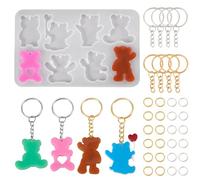 Bestewelry 1 pc Bear Theme Silicone Resin Mold Cute Bear 3D Making Keychain UV Resin Epoxy Molds with Open Jump Rings & Key Rings for Epoxy Crafts Jewelry Making