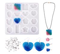 Bestewelry 1 pc Heart Star 3D Making Earring UV Resin Mould Round Bear Silicone Resin Mold Silicone Jewellery Making Casting Molds with Earring Stud for Epoxy Crafts Jewelry Making