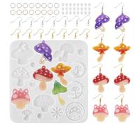 Bestewelry 1 pc Mushroom Casting Resin Molds Cute Mushroom 3D Making Silicone Moulds with Earring Hooks & Open Jump Rings& Ear Nuts for Epoxy Crafts Jewelry Making