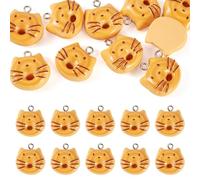 Bestewelry 10 Pcs Cat Shape Donut Opaque Resin Pendants with Platinum Loop 21mm Cute Cat Bread Ornament Resin Pendant Charms Brown for Necklace Jewelry Making DIY Crafts